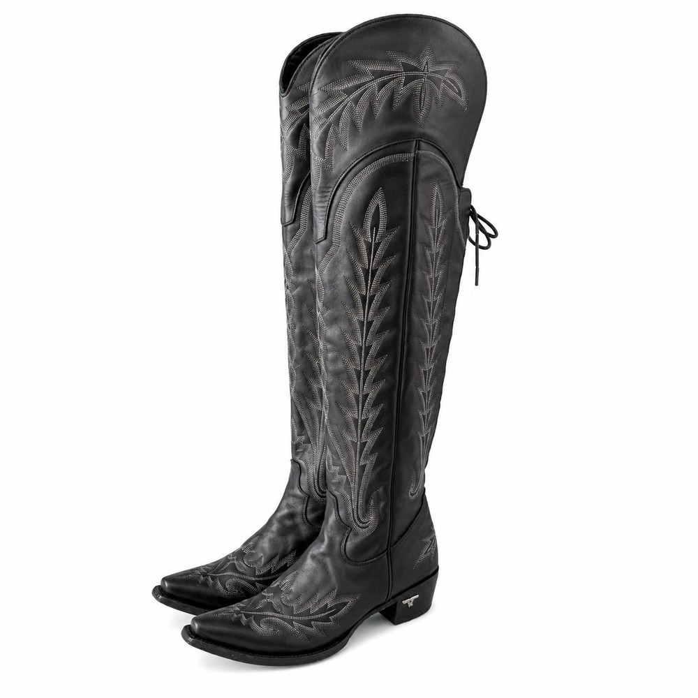 Lane Lexington Corset Boots Women's Size 11 Black Leather Over The Knee